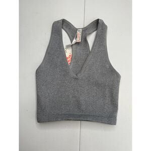 NWT Free People Womens Throw Crop Sports Bra V-Neck Ribbed Knit Gray Size XS